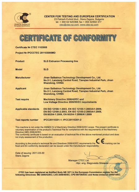 Κίνα Jinan Saibainuo Technology Development Co., Ltd Πιστοποιήσεις